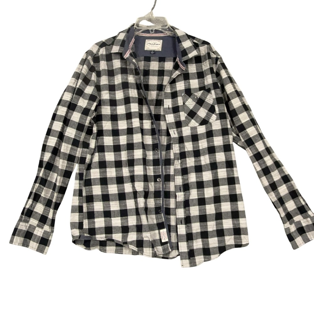Flag & Anthem Shirt Mens Large Black Check Long Sleeve Button Up Cotton Casual